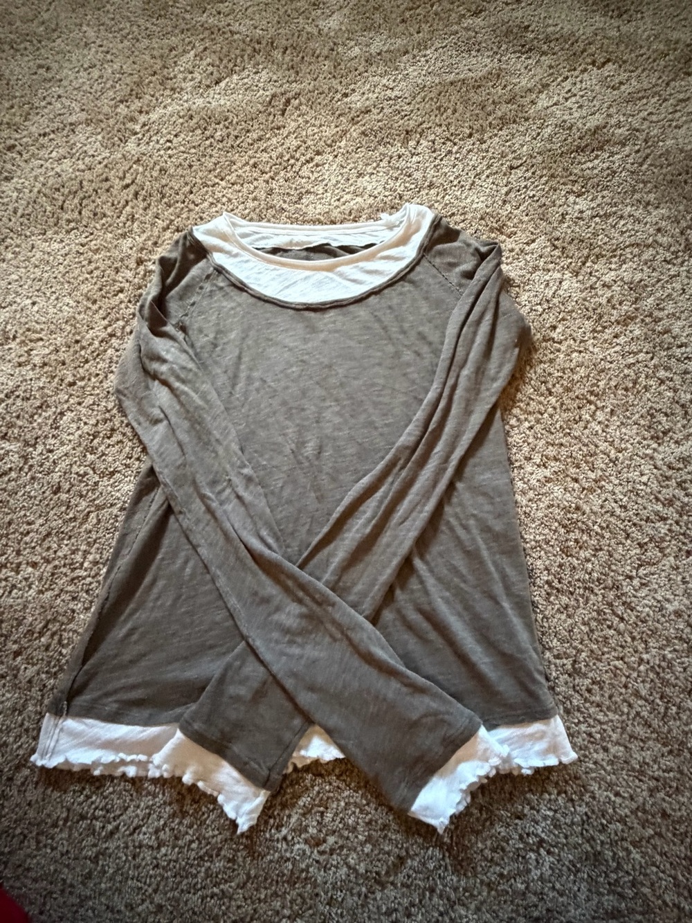 We The Free Taupe Long Sleeve Top with White Layered Trim